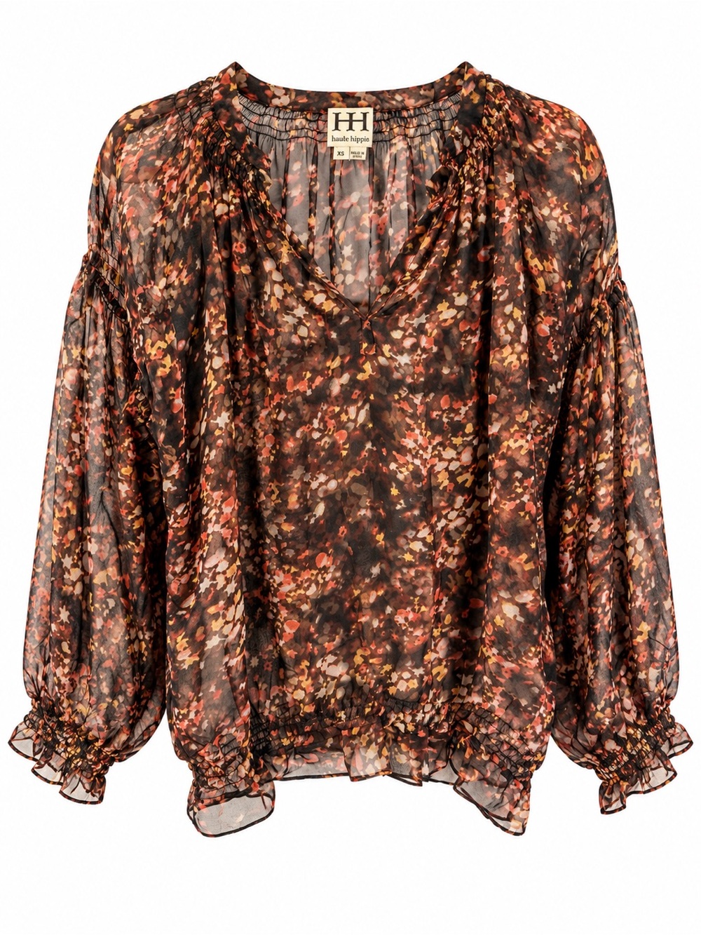 Haute Hippie Abstract Floral Sheer Blouse Brown Size XS
